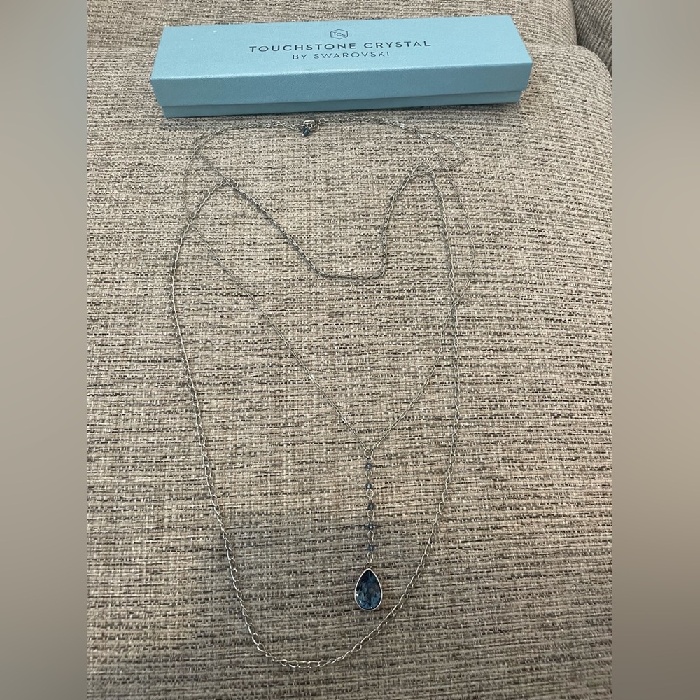 Touchstone crystal swarovski double drop pendant necklace-worn multiple ways